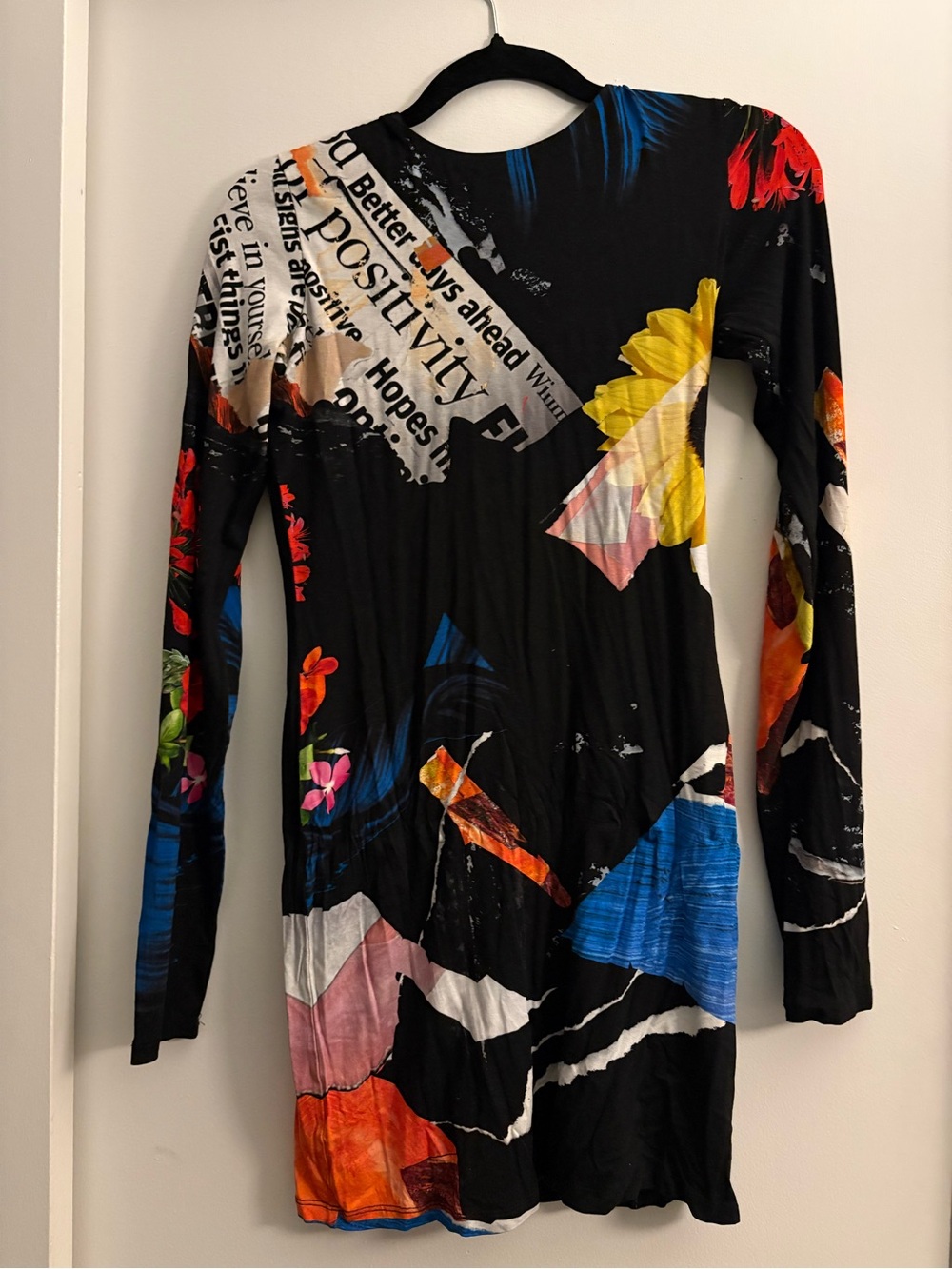 Alice + Olivia Black Long Sleeve Graphic Print Bodycon Dress
